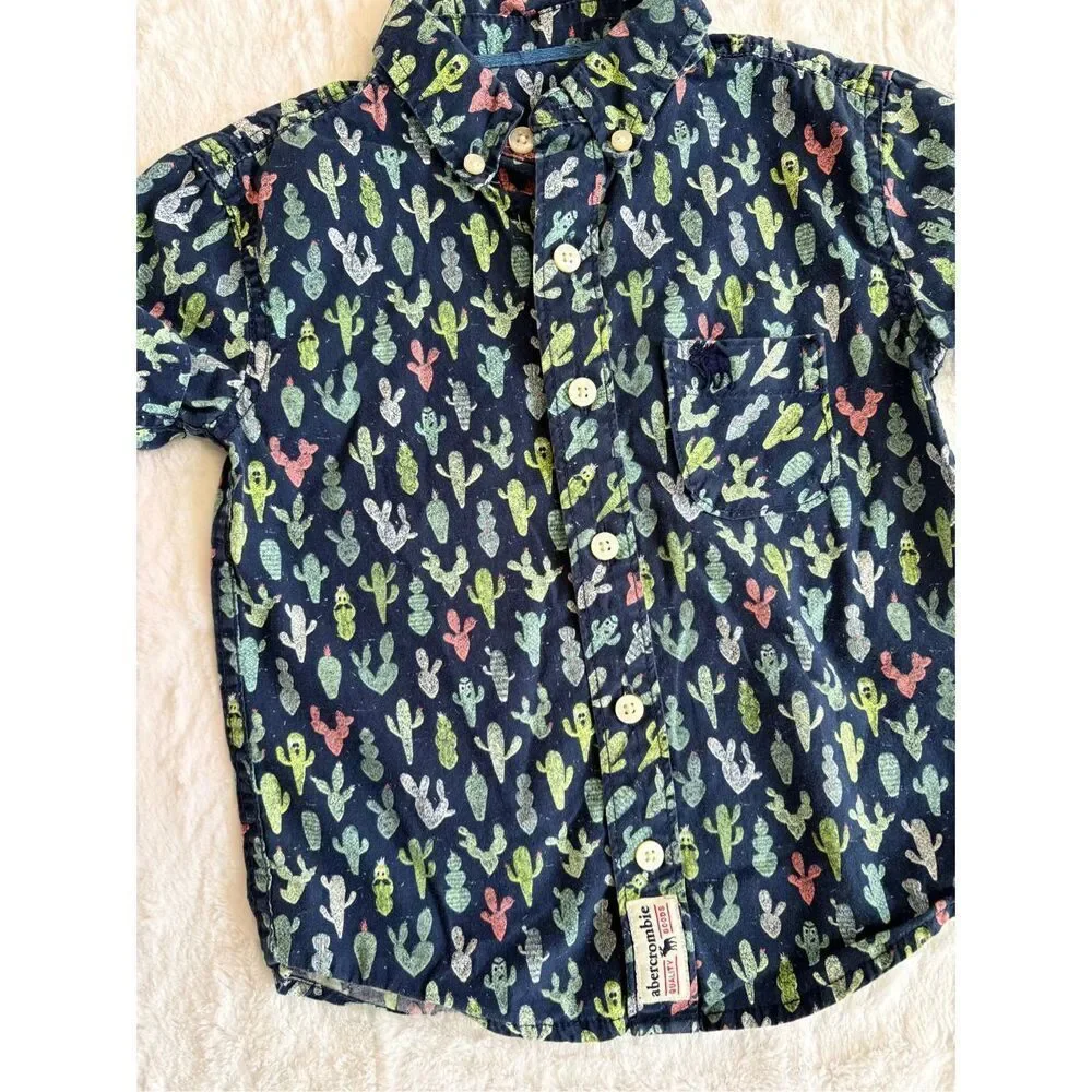 Abercrombie Kids Cactus Print Button Down Shirt Navy Size 3/4